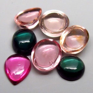 GLORIOUS SET! 2.90ct.Classic Colorful Tourmaline Mozambique Fancy Cabochon 4x4mm - Picture 1 of 4