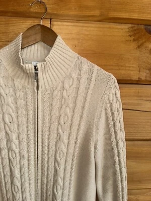 L.L. Suéter de malha Bean feminino zíper completo cabo tamanho M pescador pescoço falso algodão - Imagem 1 de 4