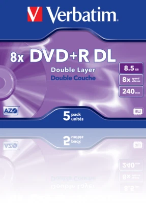 VERBATIM 43541 DVD+R  Double Layer Matt Silver Jewel Case 5 pz - Immagine 1 di 4