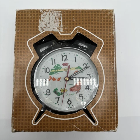 VINTAGE RETRO CHINA DIAMOND WIND UP MECHANICAL ANIMATED ALARM CLOCK PECKING HEN Cover