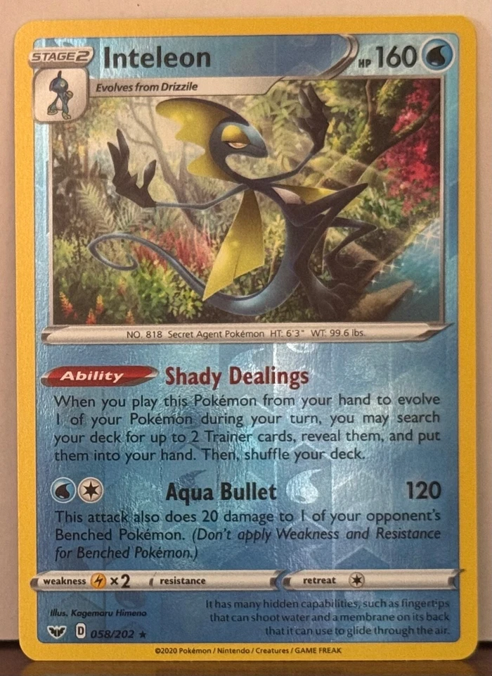 Pokémon TCG Inteleon 059/202 Swsh01: Sword & Shield Reverse Holo Card     NS4 - Image 1 of 1