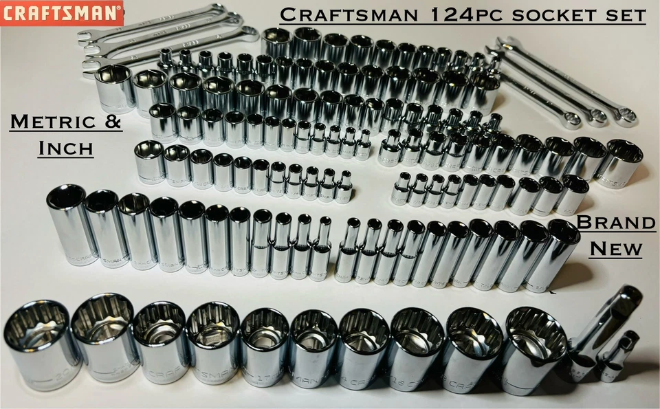 CRAFTSMAN 124 pc 1/4 3/8 1/2 Dr SAE METRIC MM 6pt 12pt wrench socket Tool set - Image 1 of 4