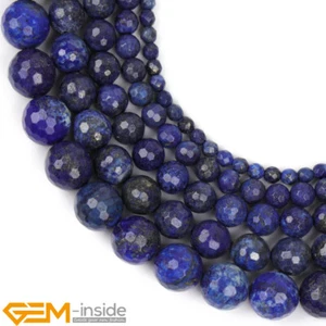 Natural Faceted Blue Lapiz Lazuli Stone Round Loose DIY Beads 15" 4/6/8/10/12mm - Picture 1 of 40