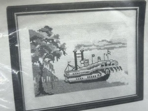 1977 Unused NATCHEZ Steamboat Mississippi Needlepoint Kit 5x7, Delta Needlecraft - Picture 1 of 7