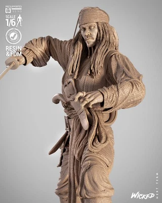 Captain Jack Sparrow 3D Printed Figure, Unpainted Pirate Model Kit - Image 1 of 4