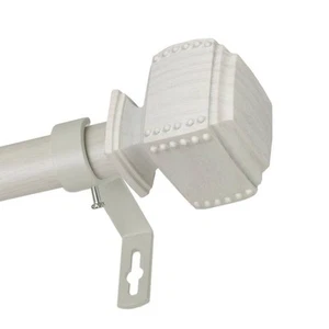 1 inch Adjustable Single Faux Wood Curtain Rod 120-170 inch in Pearl White with - Picture 1 of 2