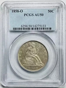 1858 O Half Dollars Liberty Seated PCGS AU-50 - Picture 1 of 2