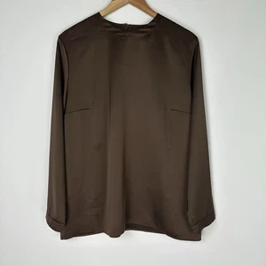 Louis Feraud Blouse Top Sz 14 Long Sleeve Vintage Dark Brown Polyester Career - Picture 1 of 20