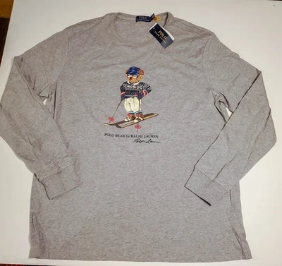 XL MANGA LARGA Ralph Lauren Calce Clásico Algodón Esquí Polo Oso Camiseta Gris NUEVO Foto 1 de 3