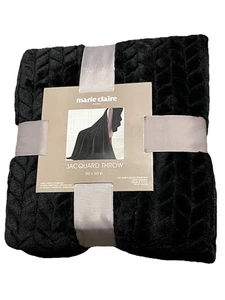 Marie Claire Paris Jacquard schwarz Plüsch Überwurf Decke 50" x 60" - Bild 1 von 2