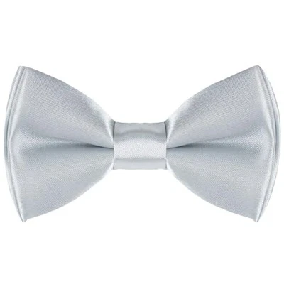 Gravata borboleta infantil clássica cor sólida cetim pescoço ajustável crianças prata - Imagem 1 de 4