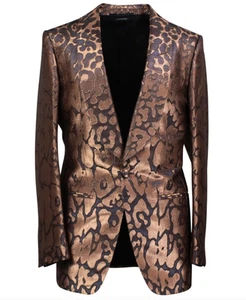 NWT Tom Ford Atticus Copper Leopard Metallic Shawl Dinner Jacket 46 US 36 $6790 - Picture 1 of 22