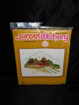 Винтажный Sunset страны красный сарай Crewel вышивка набор новый ферма силос птицы стежок - Изображение 1 из 4