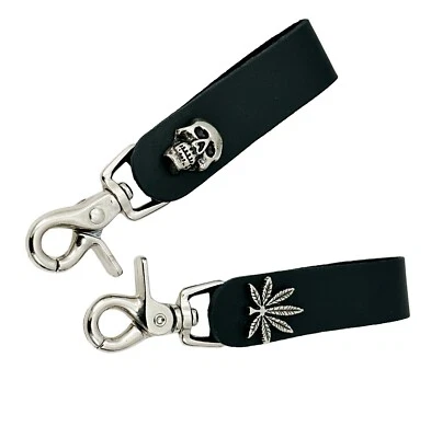 Cabeza de Calavera Cuero Llave Lazo Gatillo Cierre Cuero Llavero Anillo Motociclistas Patinadores Foto 1 de 4