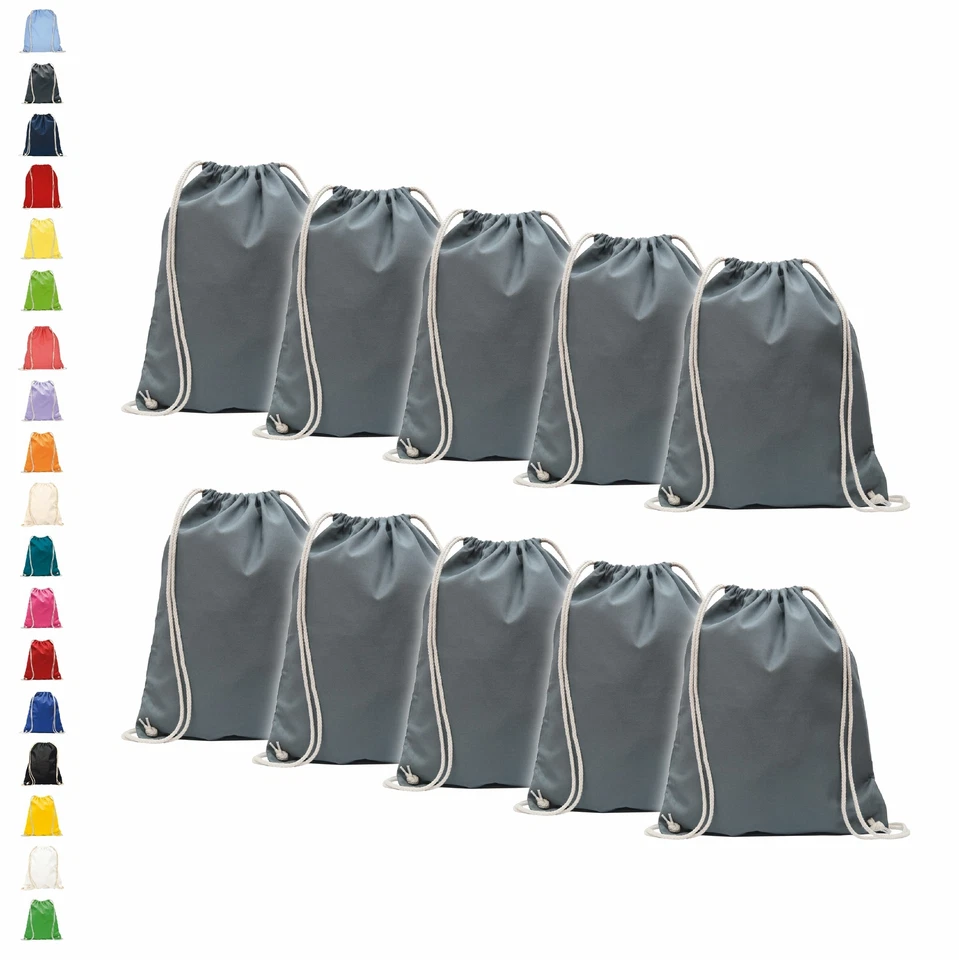 10er Pack Baumwoll Turnbeutel 38 x 46cm unbedruckt mit Kordelzug Jutebeutel  - Bild 1 von 1