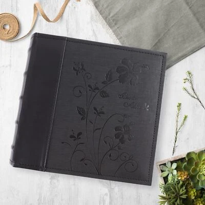 Álbum de fotos contiene 200 fotos de 4"X6" con nota imitación cuero vintage - negro Foto 1 de 4