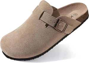 Women'S Suede Clogs Leather Mules Cork Footbed Sandals Potato Shoes with Arch Su - Picture 1 of 12