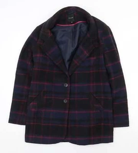 New Look Womens Blue Geometric Pea Coat Size 10 Button - Picture 1 of 12