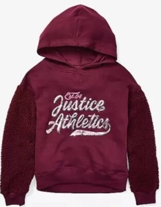 Justice Girls Sherpa Hooded Sweatshirt Justice Logo Maroon Size 8 - Picture 1 of 3