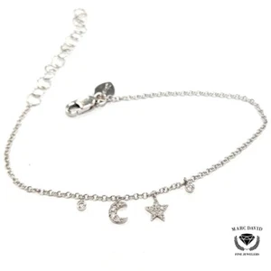 Meira T 14kt White Gold Diamond “Celestial” Bracelet – Moon & Star Charms – 7” - Picture 1 of 4