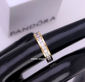 NEW 100% Authentic PANDORA 14K Gold Pl Eternity Channel Stacking Ring 163797C01 - Picture 1 of 10