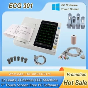 7 inch Touch Screen 12 Leads 3 Channels ECG/EKG Machine Electrocardiograph - Picture 1 of 4