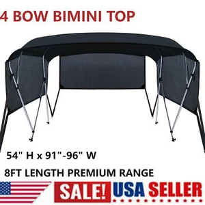 KAKIT 4 Bow Bimini Tops Boat Cover with 3 Mesh Sides w/ Support Poles 8ft Long - Picture 1 of 14