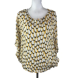 Diane Von Furstenberg Blouse Tunic Poncho sz Small Gold Black Silk Sheer Wedding - Picture 1 of 8