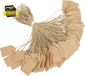 200 Pcs Price Tag with String Attached Writable Brown Kraft Paper Tags with Jute - Picture 1 of 7