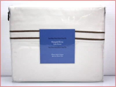 Juego de Sábanas Vera Wang - 100% Algodón Satén - Bolsillo Profundo 18" - Marfil Crudo - Reina Foto 1 de 4