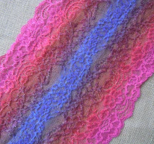 Encaje colorido rosa caliente elástico de 8,5" ancho con oro metálico y0428 - Imagen 1 de 2