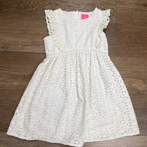 Lilly Pulitzer Girls Madelina Dress, Eyelet, White, Ruffle, Size 7, Preppy - Picture 1 of 12
