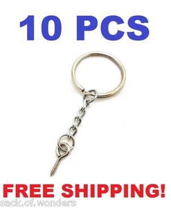 10 Pcs - Silver 24mm Split Key Ring Keychain With Extend Chain Eye Screw Pin DIY - Picture 1 of 2