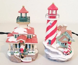 2002 and 2003 Hallmark Keepsake Lighthouse Greetings Light Up Ornaments - Picture 1 of 6