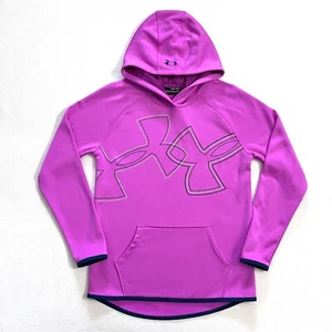 Under Armour Girl Fuchsia Loose Coldgear Dual Logo Fleece Hoodie 1317812 YLG - Picture 1 of 12