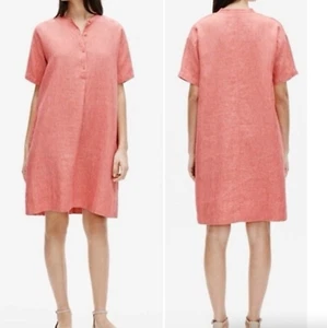 EILEEN FISHER Washed Linen Delave Mandarin Collar Shirtdress Size Small Petite - Picture 1 of 17