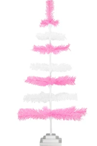 36'' Pink & White Tinsel Tree Valentine's Day Holiday Tree 3FT Table-Top Decor - Picture 1 of 5