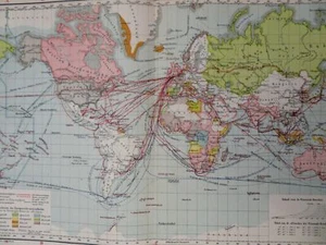 Colonial Holdings World Map British Empire Japan Trade Routes 1927 Thieme map - Picture 1 of 4