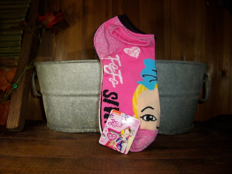 JOJO GIRLS NO SHOW SOCKS SIZE LARGE 4-10 VARIOUS COLORS AND GRAPHICS 6 PACK NEW - Image 1 of 1