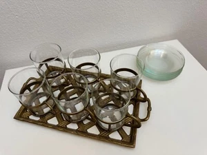 Teeservice Tablett Messing 6 Messinghalter +Teegläser vintage 50/60er Art deco - Bild 1 von 14