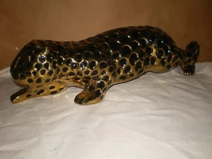 RARE 20" Long Black/Gold Ceramic Leopard Sculpture Figurine Statue Piggy Bank - Picture 1 of 8