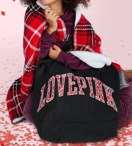 Victoria's Secret Love Pink Tote Bag & Plaid Cozy Plush Blanket Throw Combo -New - Picture 1 of 4