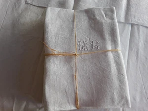 6 GRANDES SERVIETTES EN DAMASSE BLANC BRILLANT AVEC MONOGRAMME MB POINT BOURDON - Photo 1/6