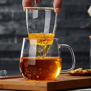 350/550 ML Clear Glass Tea Cup with Flat Lid W/Tea Infuser Tea Cup Coffee Cup - Picture 1 of 13