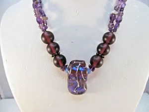 Handcrafted Purple Beaded Necklace with Glass Pendant & Adjustable Chain - Picture 1 of 12