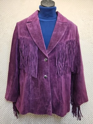 Cripple Creek Purple Womens Suede Fringe Jacket Size Large Excellent Condition  - Image 1 of 4