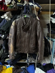 Vintgae Y2K Japanesse Biker Distressed Brown Leather Moto Jacket Large Mens Rare - Picture 1 of 20