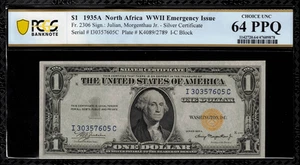 1935A $1 North Africa WWII Emergency Issue FR-2306 - Graded PCGS 64 PPQ - Picture 1 of 2