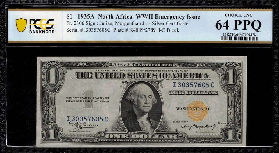 1935A $1 North Africa WWII Emergency Issue FR-2306 - Graded PCGS 64 PPQ - Image 1 of 2