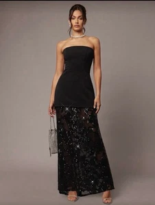 Sequined Embroidered Silquee Black Strapless Dress Size M New - Picture 1 of 5